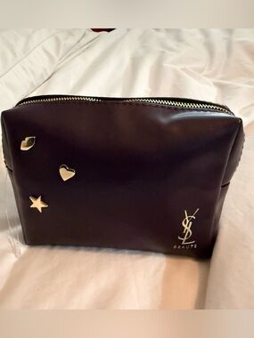 Yves Saint Laurent (YSL) Beauté purple Makeup Pouch with Gold Accents